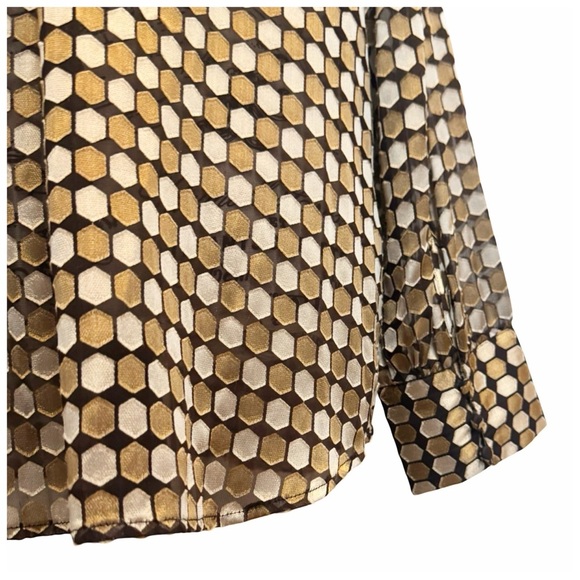 Chico's Women's Geometric Button-Down Shirt. Brown, Black, Gold. Size 1 - Picture 10 of 13